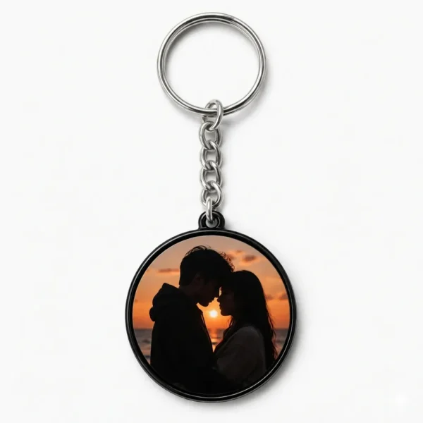 Round Plastic Metal Keychain Black