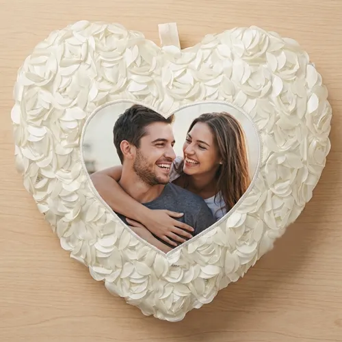 White Rose Heart Petals Cushion