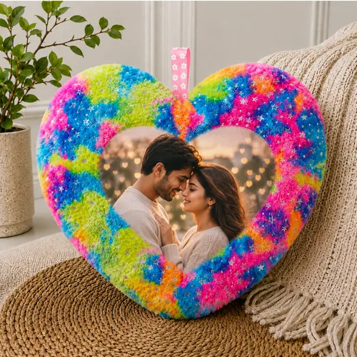 Multi Color Fur Heart Star Cushion