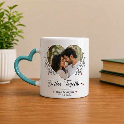 Heart Handle Cyan Green Color Mug